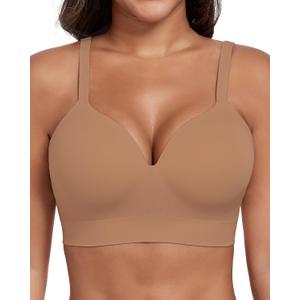 Ubras Support Lift Wireless Bra Plus Size Shaping Bra for Big Breast Seamless Bra No Underwire (Beige, XL)