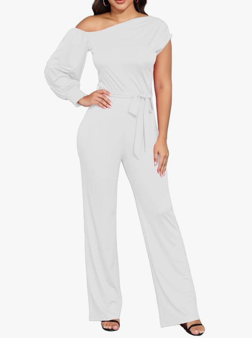 DeftSharp 2025 Women's Sexy Cocktail Party Clubwear Casual Working Rompers Club Back Zip Belt Long Jumpsuit M
