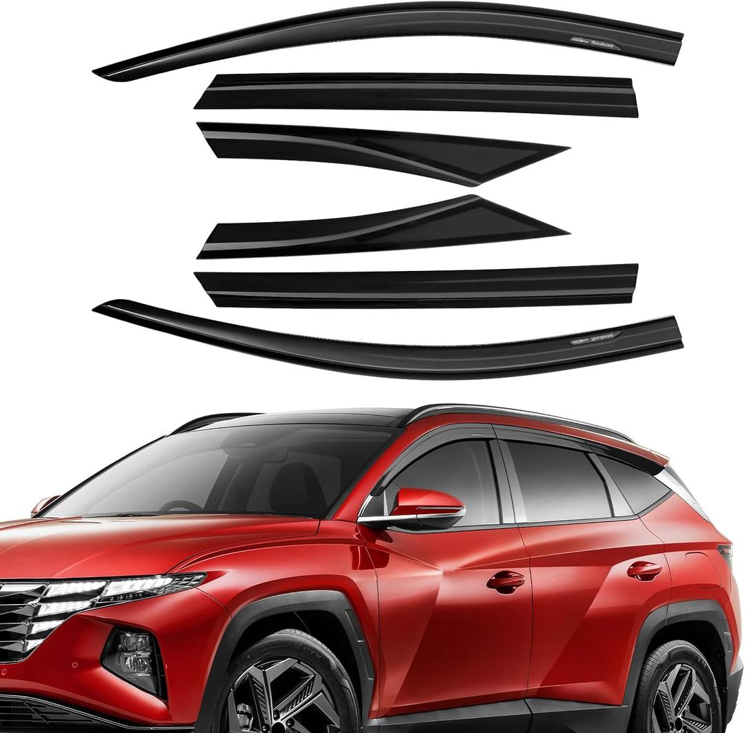 Rain Guards Compatible with Hyundai Tucson 2022 2023 2024 2025 2026, Tape-On Side Window Wind Deflectors & Visors Out-Channel 2022-2026 Tucson Rain Guard Black - 6 PCS