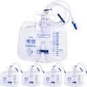 5 Pack 2000ml Urine Drainage Bag with 48" Tube, Leak Proof Anti Reflux with Cross-Shaped Drainage Valve and Dual Hook for Easy Hanging