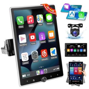 [2G+64G] Android 13 Single Din Vertical Car Stereo Rotatable 10.4 inch Touch Screen Radio with Carplay/Android Auto/EQ Audio/Bluetooth 4.2/SWC/GPS Navigation/FM RDS Radio +Backup Camera