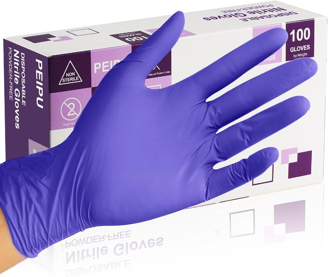 PElPU Nitrile Gloves, Disposable cleaning, Powder Free, Latex Free, Non-Sterile Protective Gloves (Large (Pack of 100))