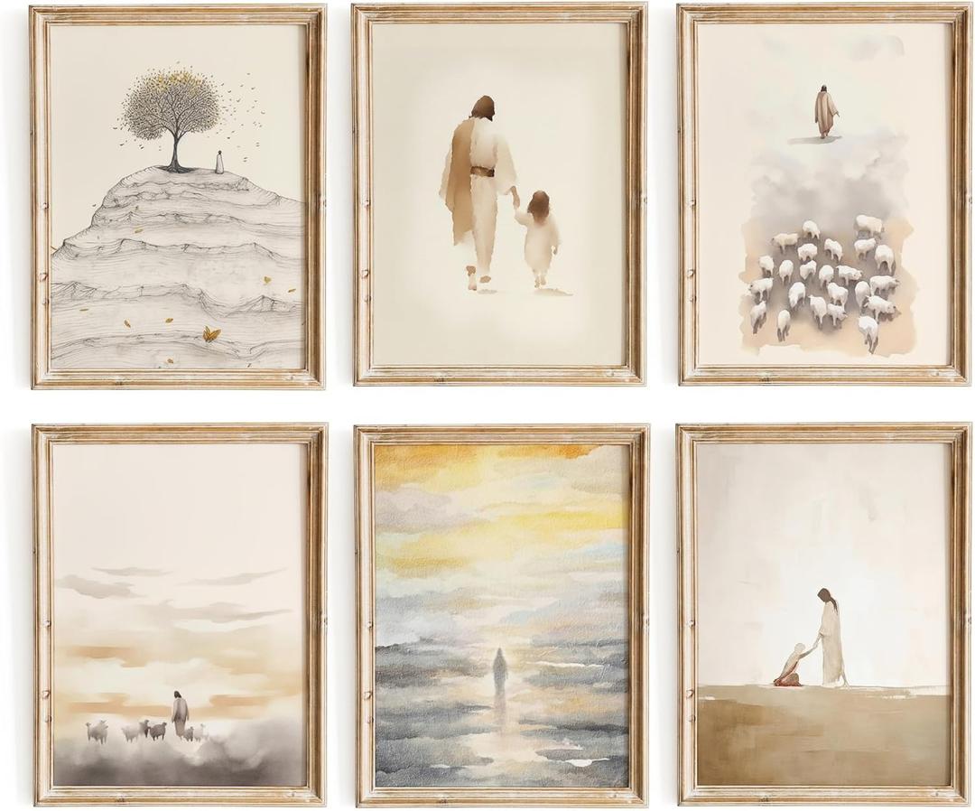ESSEN Life Christian Wall Art Set of 6, Jesus Wall Decor, Bible Stories Scripture Wall Art, Christian Wall Decor, Christian Home Decor, Christian Gifts for Women (8"x10" UNFRAMED)