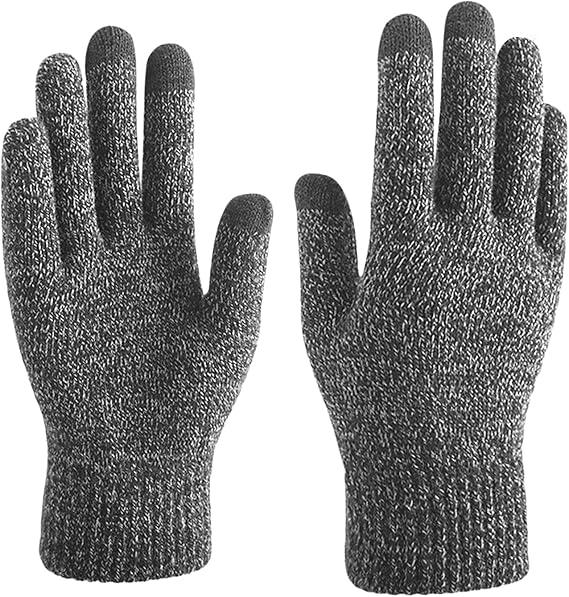 Winter Gloves For Women Touch Screen Cold Weather Thermal Warm Wool Lined Soft Knit For Sports Outdoor Daily Work (One Size, Black Gray)