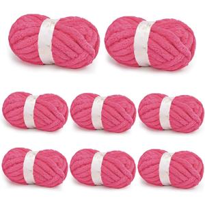 Chunky Yarn for Hand Knitting, Chunky Chenille Blanket Yarn for Crocheting, Bulky Soft Fluffy Chenille for Blanket Project, 8 Pack of 8oz/25yds, Hot Pink
