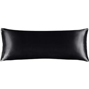 BEDELITE Satin Body Pillow Cover, Super Soft and Cooling Body Pillow Pillowcase for Hair and Skin, Breathable Silky Full Long Pillowcase Cover(20"x54", Black)