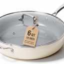Kikcoin 14 INCH Ceramic Nonstick Deep Frying Pan with Lid, 6 QT Family Size
