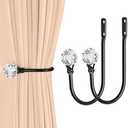 Groleca 2 x Heavy Duty U Shaped Metal Curtain Holdbacks Curtain Tiebacks with Clear Crystal Ball Pull Backs Curtain Holders for Drapes (Black)