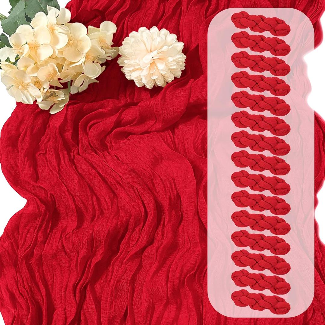 15 Pack Red Cheesecloth Table Runner 17 x 108 inch Cheese Cloth Table Runners 9ft Red Table Runner Rustic Romantic Sheer Gauze Runner for Wedding Party Baby Shower Table Decoration