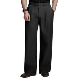 Susclude Mens Casual Dress Pants Old Money Baggy Wide Leg Pleated Slacks Vintage Stylish Loose Fit Work Trousers (32, Black)