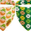 St. Patrick's Day Dog Bandanas with Snap Button, 2 Pack Reversible Green Bandanas for Small, Medium, and Large Dogs, Adjustable Pet St. Patrick's Costume Accessory for Photo Shoot (Large)