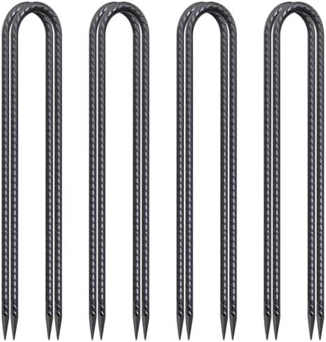 24 Inch Trampoline Stakes High Wind, 3/8 Inch Diameter Rebar Tent Anchors 8 Pack Heavy Duty U Stakes for Ground, Chain Link Fence, Swing Set, Soccer Goal (Black)