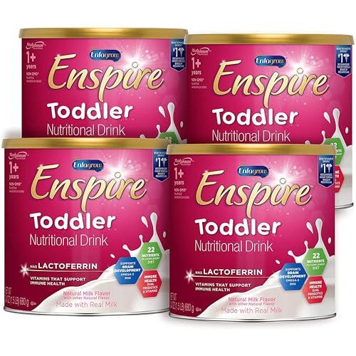 Enfagrow Enspire Toddler, Nutritional Drink, Immune-Supporting Lactoferrin and Brain-Supporting DHA, Natural Milk Flavor, 24 Oz Can (Pack of 4), BB Date 09/01/2026