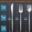 SUT 300PCS Silver Plastic Silverware, Disposable Utensils, plastic cutlery Set Includes 100 Knives, Forks and Spoons, Disposable Silverware for Party, Hammered Silverware Set
