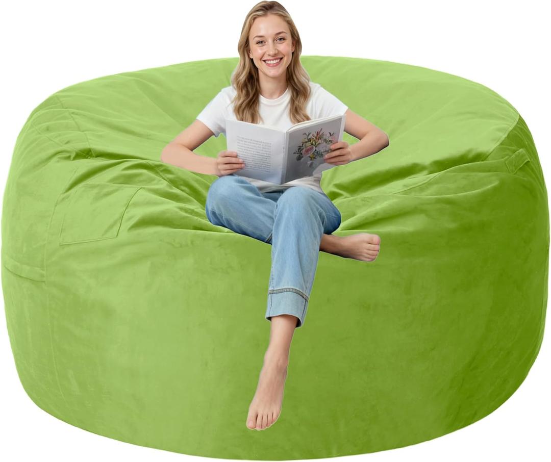 4FT Bean Bag Chair with Ultra Soft Velvet Cover Bean Bag Sofa with Memory Foam Bean Bag Chairs with Large Size Lazy Sofa for Dorm Office Living Room Bedroom Grass Green 4'