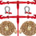 Chain Binders, Transport Chain, Tie Down Chain and Binder 3/8''-1/2'', 10Ft Chains with G70 Hooks, Ratchet Load Binders 9215Lbs Working Strength, Towing Chain for Flatbed Trailer Truck