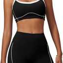 QBGJTD Two Piece Women Workout Sets Color Block Sports Bra and Scrunch Butt Lifting Shorts Gym Yoga Active Wear Outfits, Black, XL
