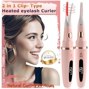 Dust2Oasis Heated Eyelash Curler - 2 in 1 Clip-Type, LED Display, 3 Temp Settings, USB Rechargeable, Natural Curling, 24H Long Lasting - Pink