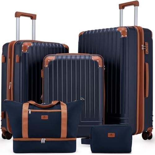 KUNEL Luggage Sets 5 Piece, Hardshell Expandable Suitcase, 20/24/28inch | Suitcase Sets With 360° Detachable Spinner Wheels, ABS Hard Case, TSA-approved Lock, Space-Saving Nested for Family Travel