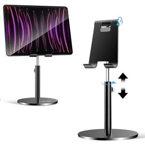 Adjustable Tablet/Phone Stand, AICase Telescopic Adjustable iPad Stand Holder,Universal Multi Angle Aluminum Stand Compatible with iPhone Smart Cell Phone/Tablet/iPad(4-13 inch), Black