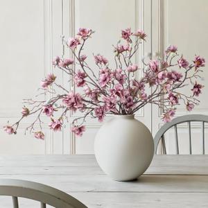 HyeFlora 3PCS Artificial Magnolia Flowers Stems for Spring Decoration, Faux Purple Magnolia Branches with Buds, 34.5" Long Stems Floral Arrangement for Vase Pot Table Centerpiece Indoor Decor