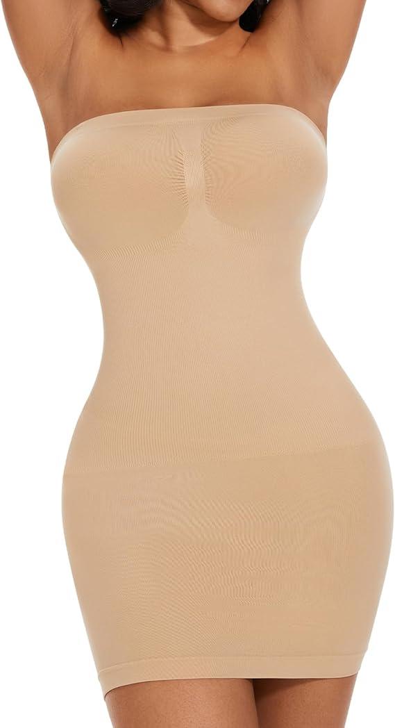 Shapewear Dress Slip For Under Dresses Women Tummy Control V Neck Full Slip Seamless Shaper M/L
