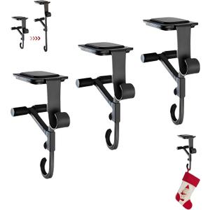 Fireplace Stocking and Garland Hanger, 2 in 1 Adjustable Heavy Duty Mantel Hangers, Garland Holder for Mantle Fits 0.5" to 7" Mantle No Drill, Christmas Garlands Clip for Holiday Decor (3pcs)