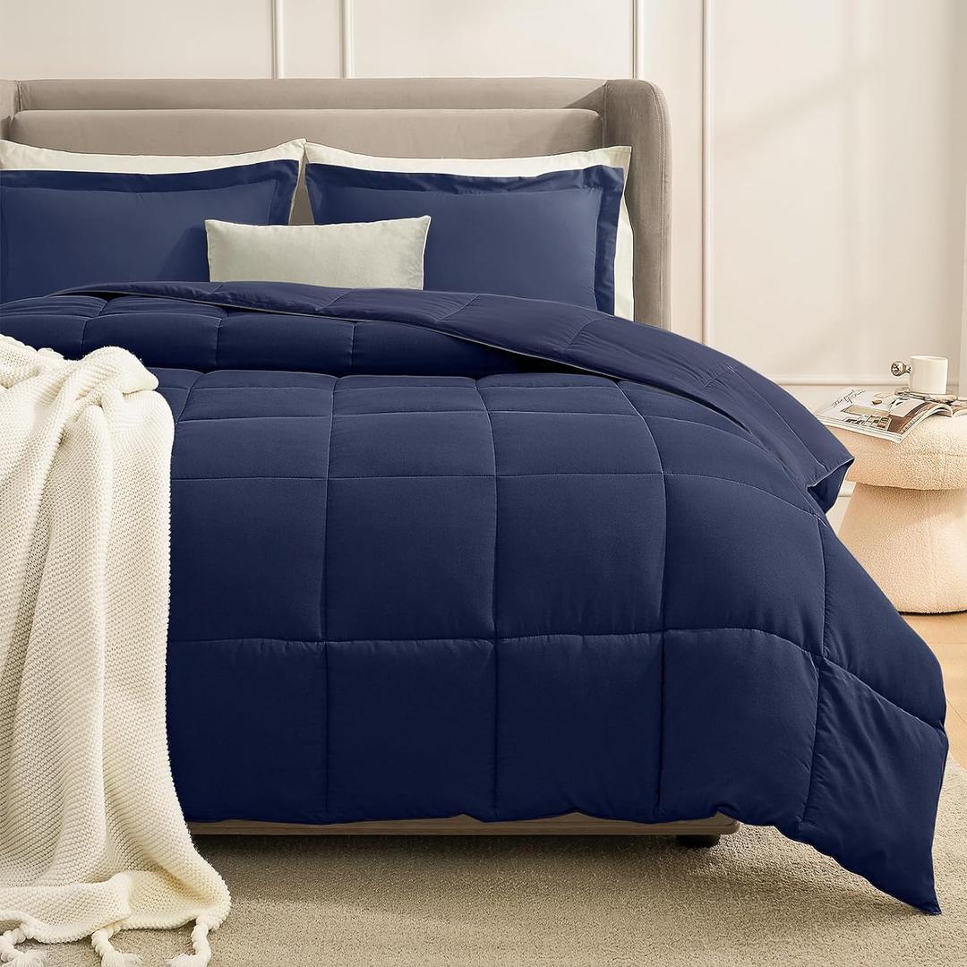 Homelike Moment Twin Comforter Set Navy Blue, Lightweight Comforter Twin Size Bed Sets, Soft Down Alternative Twin Sets All Season 2 Pcs Bed Set, 1 Comforter 68x90+1 Sham 20x26