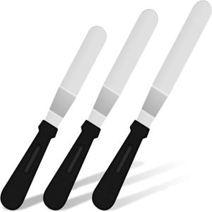 Icing Spatula, Offset Spatula, Stainless Steel with PP Plastic Handle Cake Decorating Frosting Spatula (6+8+10 inch, Black)