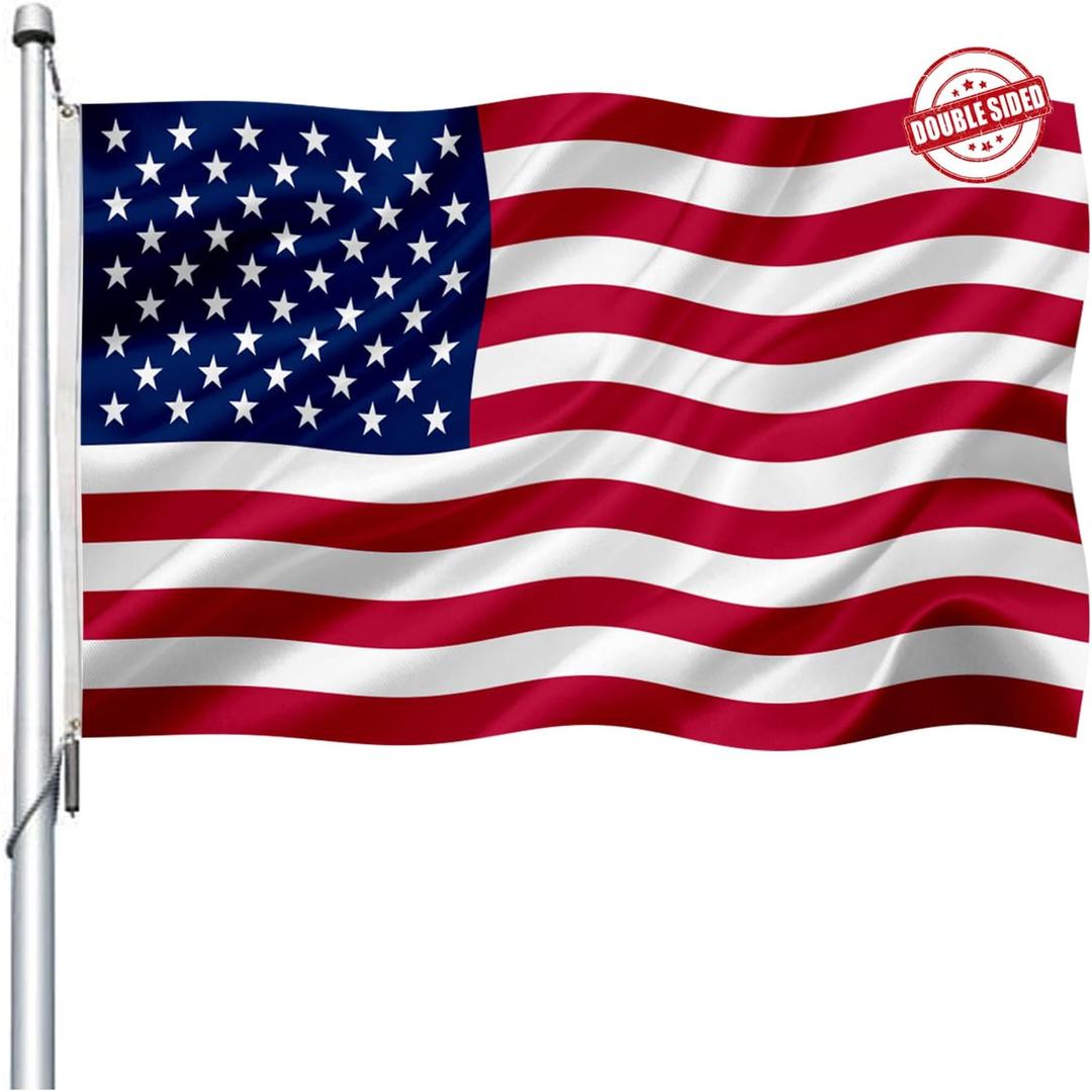 American Flags for Outside 3x5 Double Sided- Premium Heavy Duty Durable 3ply Large USA/US Patriotic Flag High Wind for Boat Decorations United States Flags Banner with 2 Brass Grommets 4 Rows Stitched