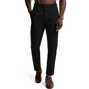PJ PAUL JONES Mens Dress Pants 4-Way Stretch Tapered Trousers Extended Waist Dress Pant Casual Golf Pants, Large