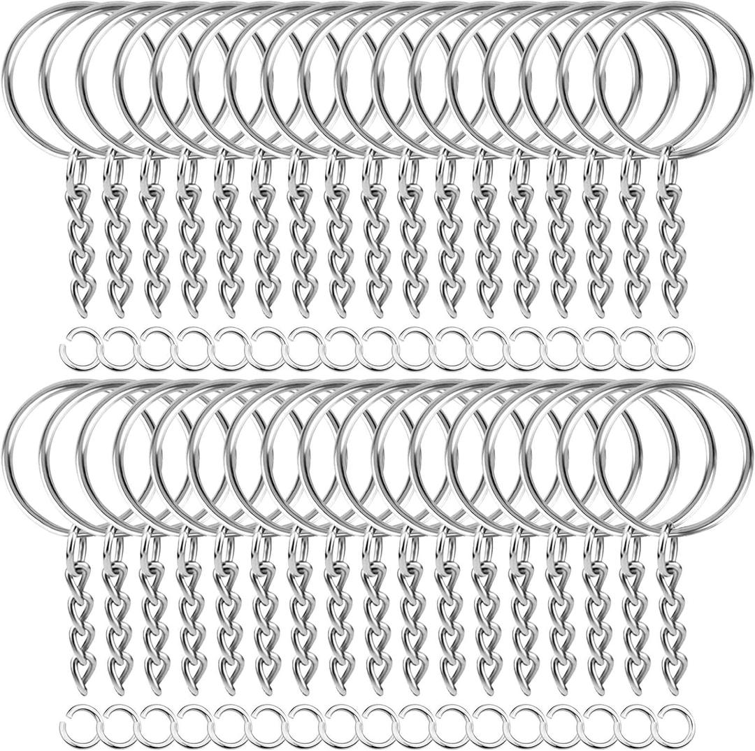 Paxcoo 50Pcs Keychains with Chain and 50 Pcs Jump Rings, Keychain Rings Kit Findings Bulk for Keychain Making Supplie DIY Crafts