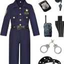 Police Officer Costume for Kids Deluxe Cop Police Costume for Boys Pretend Play Set Halloween Cosplay Party (Blue) 5-7Y