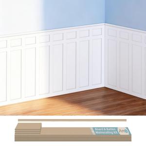 Art3d Premade Paintable Board and Batten Wainscoting Kit, 94.5 x 54 in