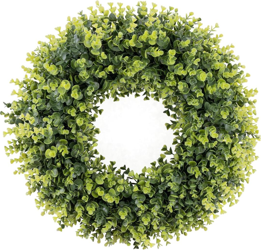 Spring Summer Boxwoods Green Wreath for Front Door Decor, 20In Greenery Wreath All Seasons Artificial Wreaths for Wall Window Porch Home Farmhouse St Patricks Day Indoor Outdoor Decoration (20 inches)