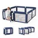 Cosola Large Baby Playpen for Babies and Toddlers, 79 x 71 Inch Foldable Play Yard with Breathable Mesh, Zipper Door, Anti-Fall Design, Indoor & Outdoor Baby Fence for Twins,Blue