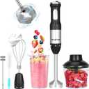 Keylitos 5 in 1 Immersion Hand Blender Mixer, [Upgraded] Handheld Stick Blender with 600ML Chopper, 800ML Beaker, Whisk and Milk Frother for Smoothie, Baby Food, Sauces Red,Puree, Soup (Black)