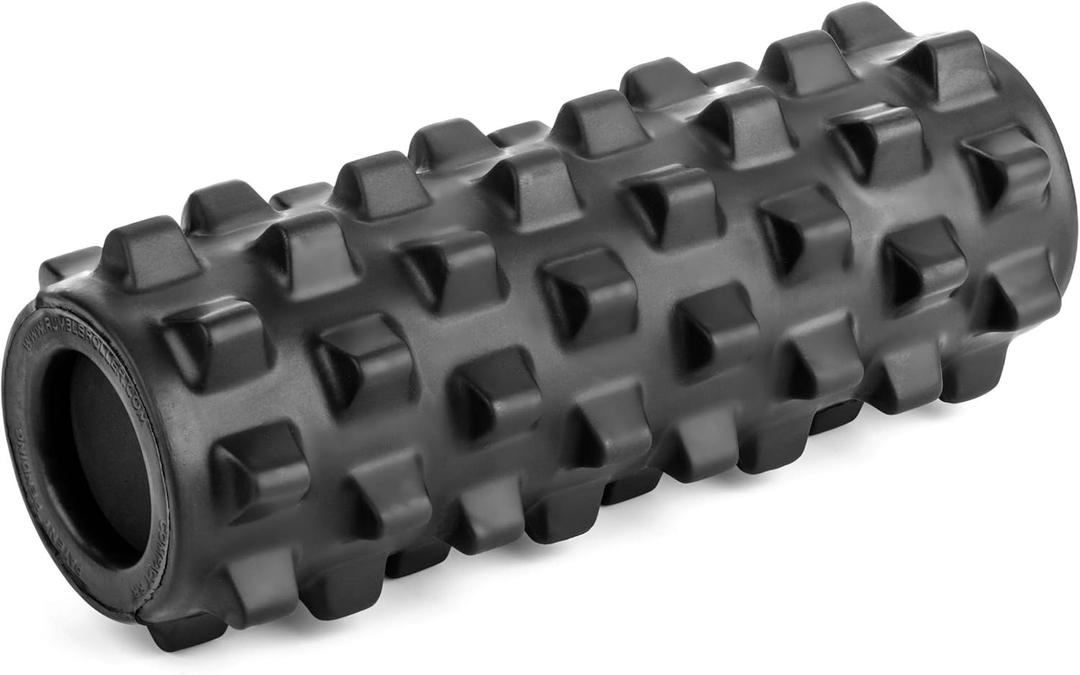 RumbleRoller - Extra Firm Textured Muscle Foam Roller Manipulates Soft Tissue Like A Massage Therapist (Black, Compact)