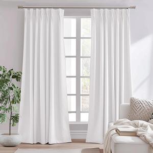 jinchan Pinch Pleated White Curtain - 84 Inch Length, Light Filtering, Bedroom & Living Room Curtain, 1 Panel Texture Window Drape