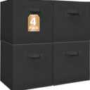 STORAGE MANIAC Storage Cubes, 13 Inch Collapsible Storage Bins with Handles, 4 Pack Fabric Foldable Bins for Organization, Durable Storage Bins for Closet, Shelves, Offices, Toys, 4-Pack Black