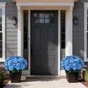 FOTEEWL Artificial Hydrangea Flower Topiary Trees - 2 Sets Faux Silk Flower Potted Plant, UV Resistant Fake Outdoor Hydrangea Bush for Front Door, Farmhouse,Garden, Porch Decor (Blue)