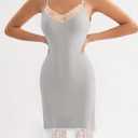 Women's Elegant Lace Trim Slip Dress with Adjustable Straps Midi Under Dress, XL