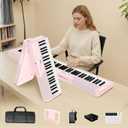 TERENCE V50 Portable 88 Key Weighted Keyboard,Upgraded Foldable Keyboard Piano 88 Keys with 2*15W Speakers,Touch-Sensitive Panel,Video&Audio Recording,MIDI,Pedal Support for Beginners&Advancer(Pink)