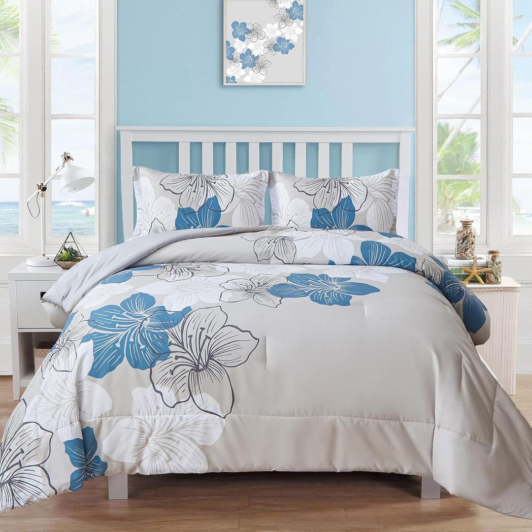 Menghomeus California King Comforter Set Blue Floral Comforter Botanical Bedding Sets Cal King Soft Microfiber Bed Comforter Set for All Season, 3 Pieces (1 Comforter, 2 Pillowcases) Menghomeus California King Comforter Set Blue Floral Comforter Botanical Bedding Sets Cal King Soft Microfiber Bed Comforter Set for All Season, 3 Pieces (1 Comforter, 2 Pillowcases)