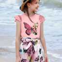 mksodop Girls outfits 2-Piece ruffled short sleeve butterfly floral print high waist floral shorts girls summer clothes (Pink, S)