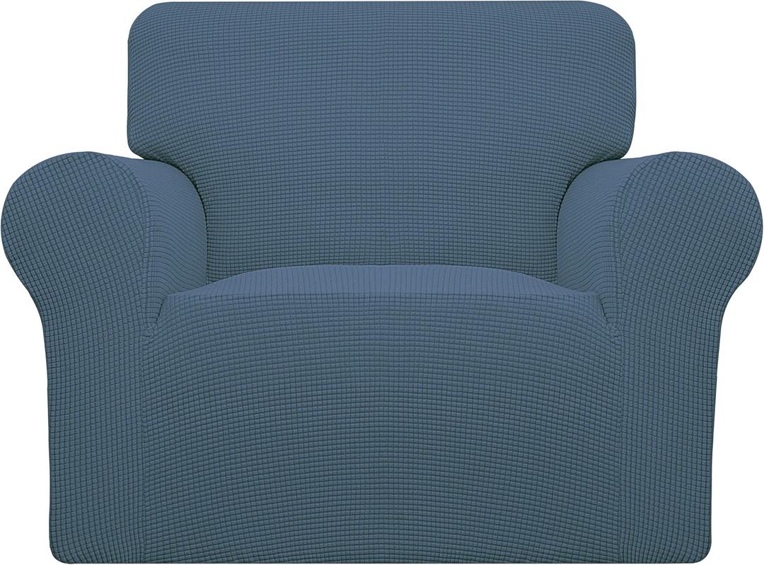 Easy-Going Stretch Oversized Chair Sofa Slipcover 1-Piece Couch Sofa Cover Furniture Protector Soft with Elastic Bottom for Kids Spandex Jacquard Fabric Small Checks Bluestone