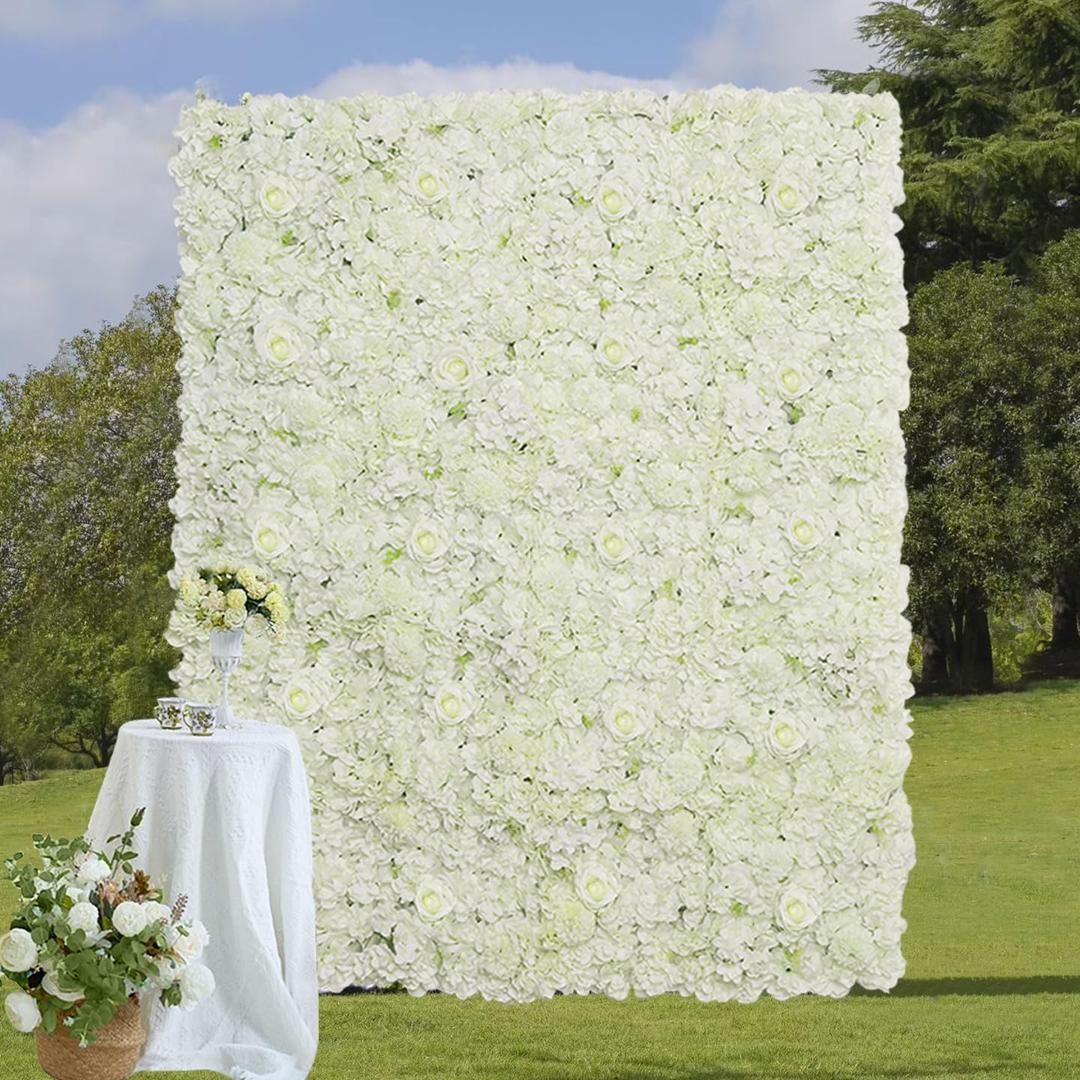 White Artificial Flower Wall Backdrop: 7.5ftx3.74ft Roses Wall Background Panels 3D Floral Wall Decor for Wedding Anniversary Party White Artificial Flower Wall Backdrop: 7.5ftx3.74ft Roses Wall Background Panels 3D Floral Wall Decor for Wedding Anniversary Party