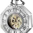 BOSHIYA Vintage Mechanical Pocket Watches for Men Luminous Steampunk Pocket Watch with Chain Black Skeleton Dial Roman Numberals Pocketwatch Gifts for Fathers Day