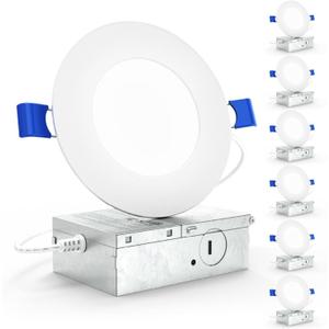 Sunco 6 Pack 4 Inch LED Recessed Lights, Slim Canless Ceiling Lighting, 650 LM, 10W (60W Equivalent), 3000K Warm White, Dimmable, Wafer Thin, Ultra Thin with Junction Box ETL