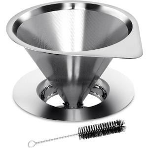 LHS Pour Over Coffee Dripper Reusable Coffee Filter Paperless Coffee Filter Stainless Steel Pour Over Coffee Maker Cone Coffee Dripper for 1-2 Cup,Silver
